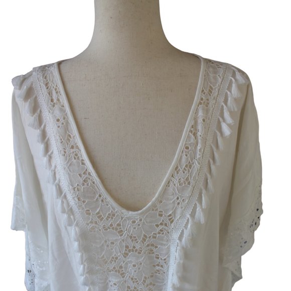 White Swimsuit Cover Up- Tunic Style - Picture 4 of 10